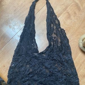 Black lace deep v neck teddy size large